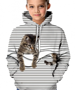 Kids Girls' Active Cat 3D Graphic Animal Print Long Sleeve Hoodie & Sweatshirt White