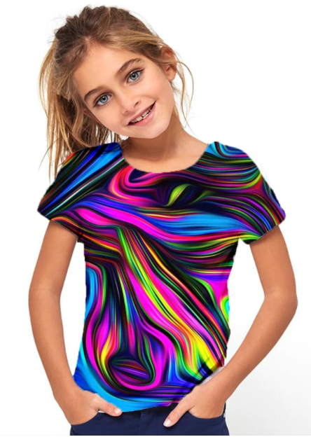 Kids Girls' Basic Holiday Geometric Print Short Sleeve Tee Rainbow