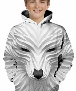 Kids Toddler Boys' Active Basic Wolf Striped Geometric Animal Print Long Sleeve Hoodie & Sweatshirt White