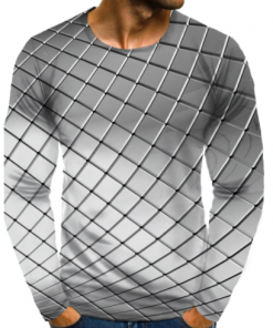 Men's 3D Graphic Plus Size T-shirt Print Long Sleeve Daily Tops Elegant Exaggerated Round Neck White