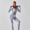 Women's 2pcs Yoga Suit Winter Seamless Thumbhole Zipper Color Block Black
