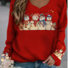 Women's Christmas T-shirt 3D Cat Graphic Long Sleeve Print Round Neck V Neck Tops Loose Cotton Casual Basic Christmas Basic Top White Black Red