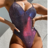 Women's Sexy Sexy Swimsuit Backless Glitter Rainbow Swimwear Bathing Suits Purple Gold Gray