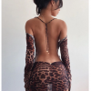Women's Sheath Dress Short Mini Dress - Long Sleeve Leopard Backless Print Summer Sexy 2020 Brown