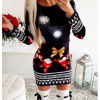 Women's Sheath Dress Short Mini Dress - Long Sleeve Print Fall Elegant Hot Christmas Cotton 2020