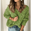 Women's Solid Colored Pullover Long Sleeve Sweater Cardigans V Neck Blue Green Gray