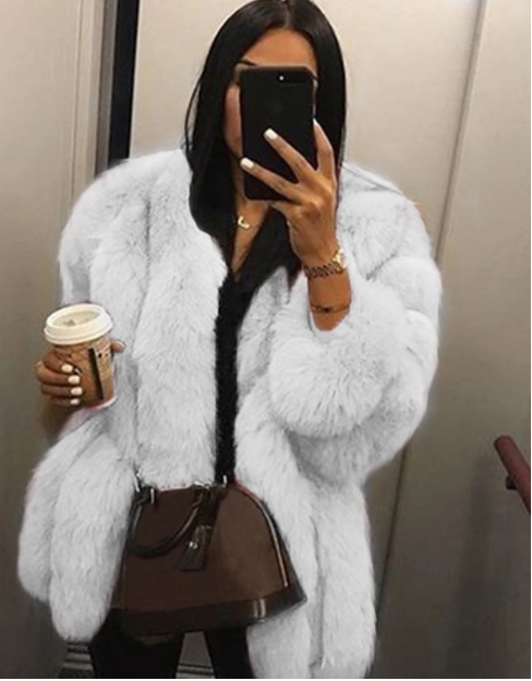 Women's V Neck Faux Fur Coat Regular Solid Colored Daily White Black Blushing Pink Light gray