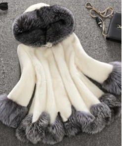 Women's Winter Faux Fur Coat Long Color Block Plus Size White White Black